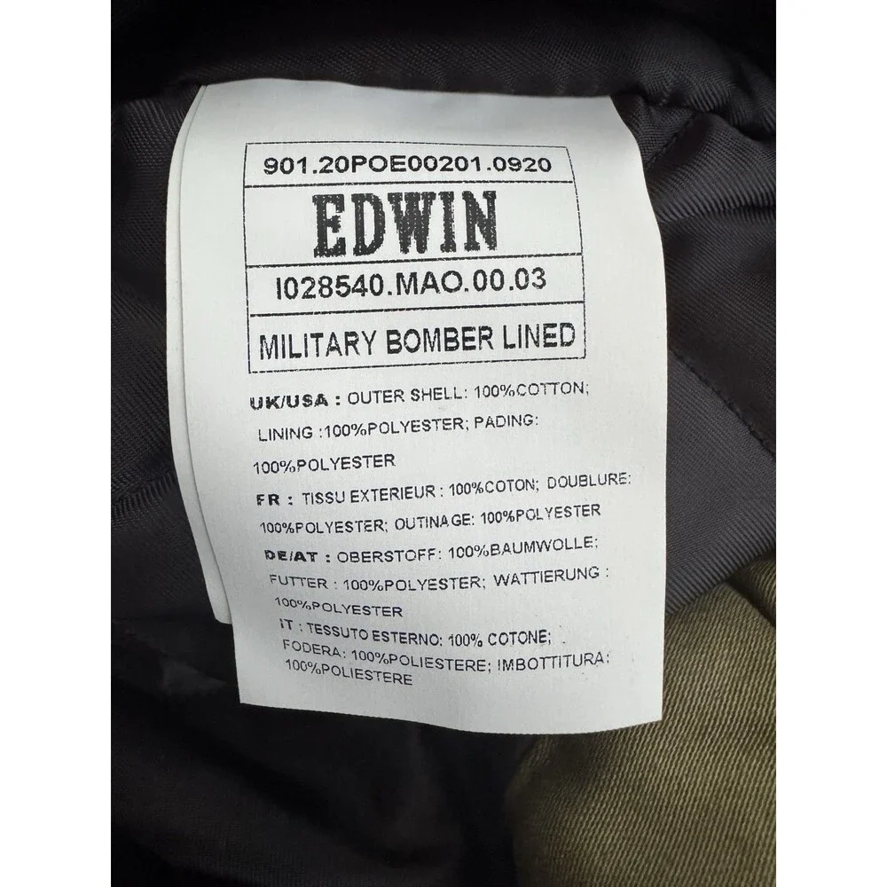 Edwin Europe Military Bomber Lined Martini Olive‎ Men’s Size Small